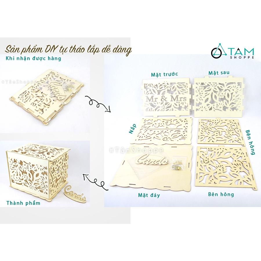 Thùng đựng tiền đám cưới gỗ lắp rắp MR &amp; MRS trang trí cưới TTC-01