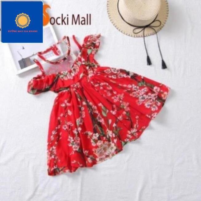 Váy đầm maxi bé gái in hoa, may phối voan lưới hở vai xinh xắn - Xưởng may - Gia Khang