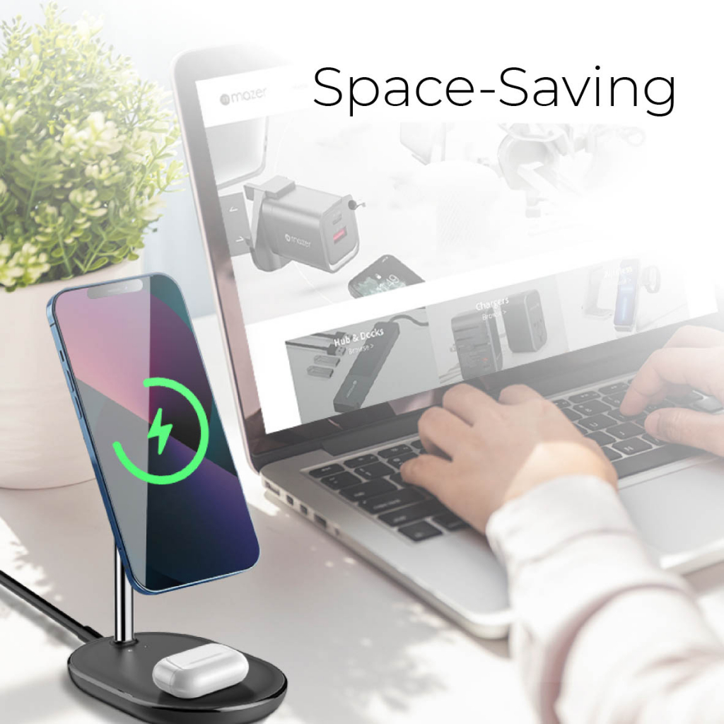 Đế Sạc Không Dây Mazer 2-in-1 Thiết Kế Nhỏ Gọn Sang Trọng Đèn Báo Thông Minh Công Suất Sạc An Toàn Hàng chính hãng