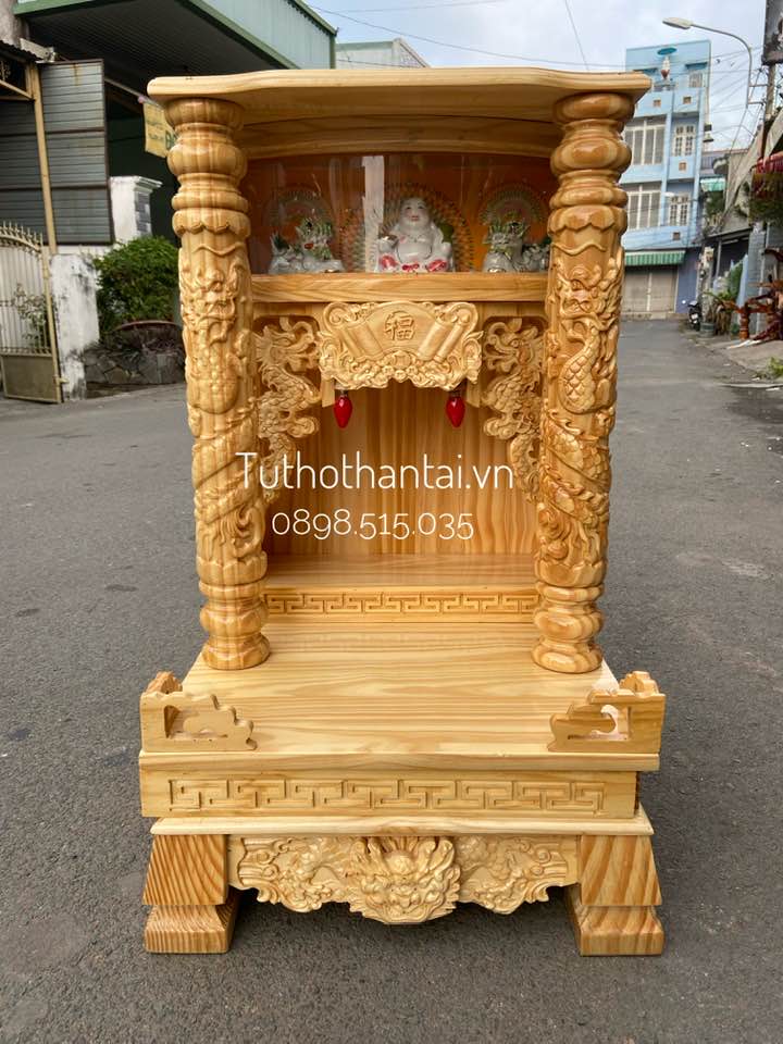 Bàn thờ thần tài gỗ Thông, có hộp đèn 48 x 81cm