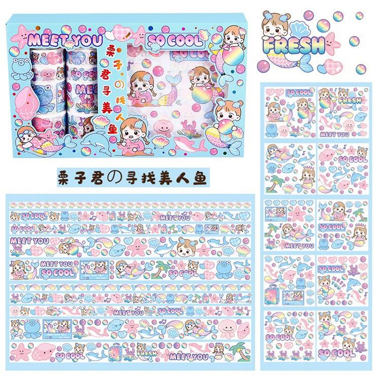 Hộp 10 Washi Tape 10 Sticker Cô Bé Cute Dễ Thương Băng Keo Dính Hình Dán Stickers Trang Trí Sổ Tay Xinh