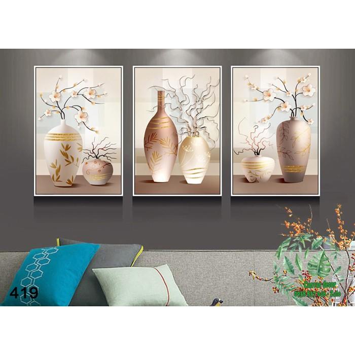 Bộ 3 tranh canvas treo tường Bình hoa tĩnh vật - mẫu 419