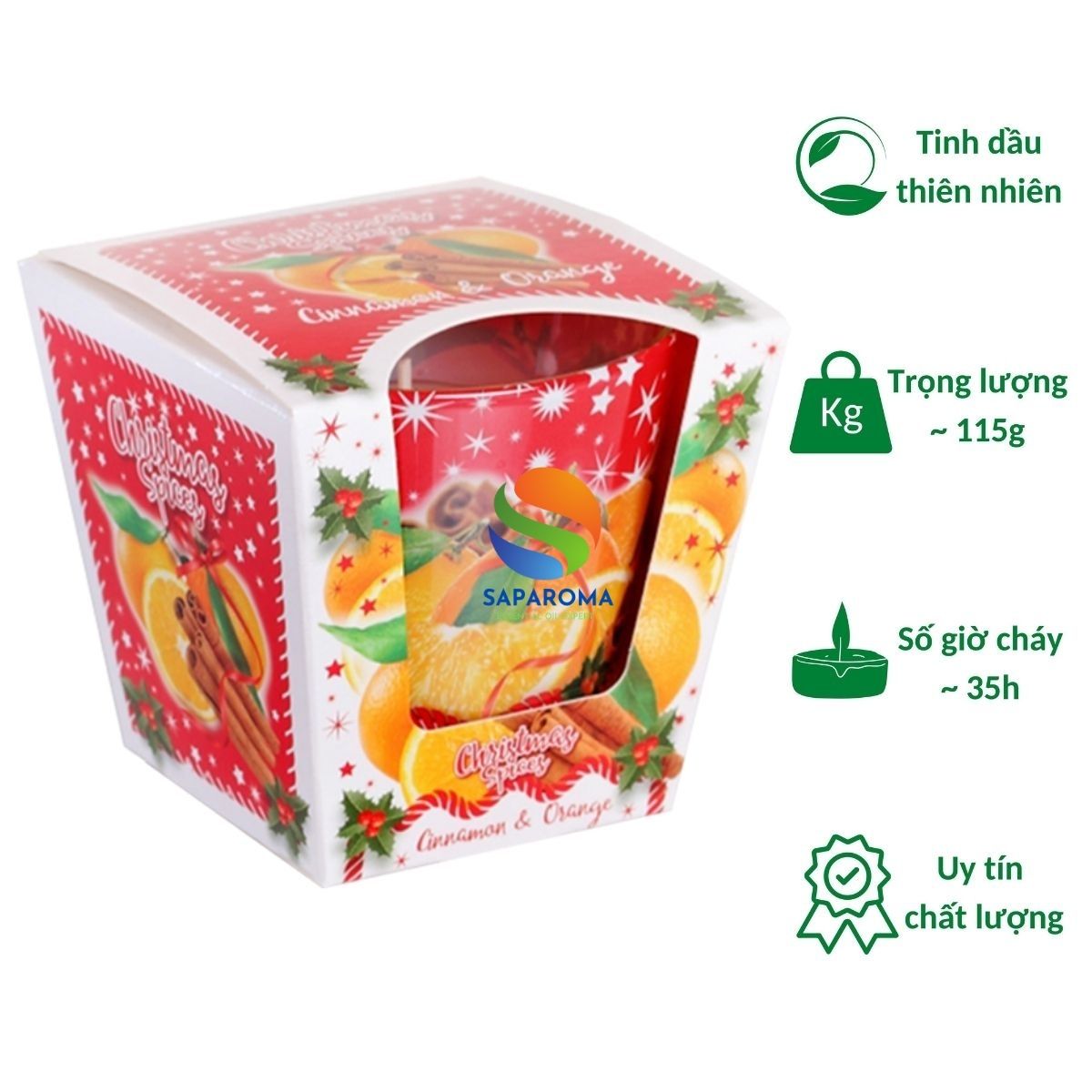 Ly nến thơm tinh dầu Bartek Christmas Spices 115g QT028602 - cam, táo, quế, trang trí, thơm phòng, thư giãn, hỗ trợ khử mùi (giao mẫu ngẫu nhiên)