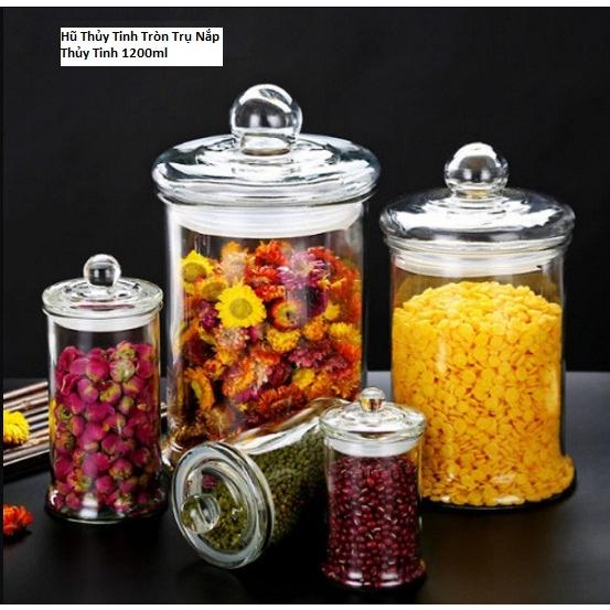 Hũ Thủy Tinh Tròn Trụ Nắp Thủy Tinh 370ml