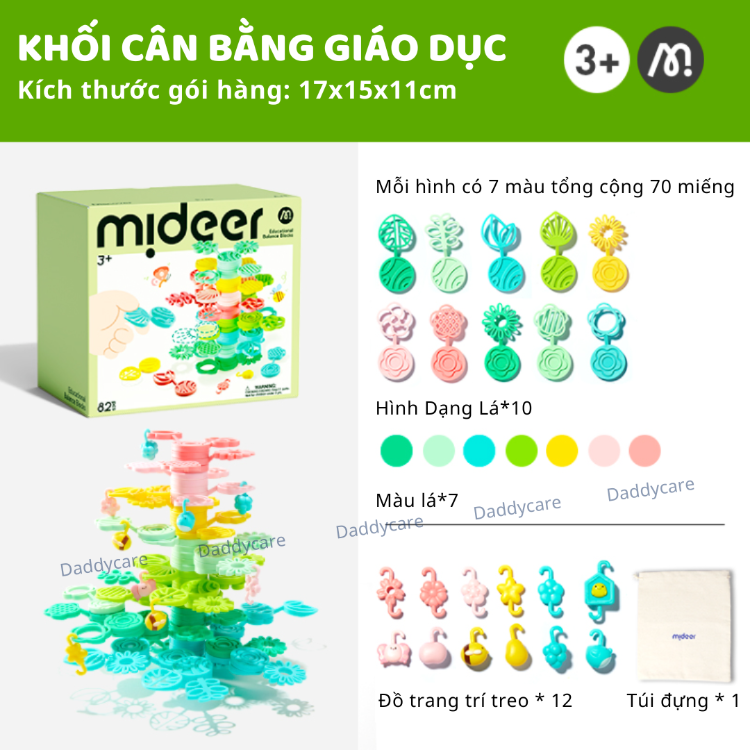 Đồ chơi cân bằng xếp hình khối hình hoa lá Mideer Educational Balance Blocks- Strack a Tree