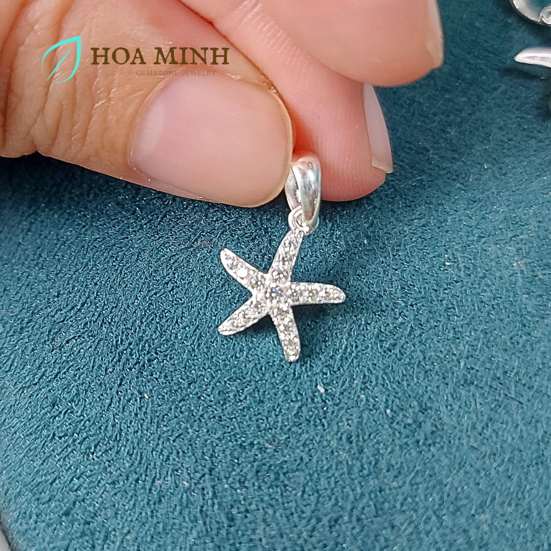 Mặt dây chuyền bạc kiểu ngôi sao biển đính đá size 11.5mm