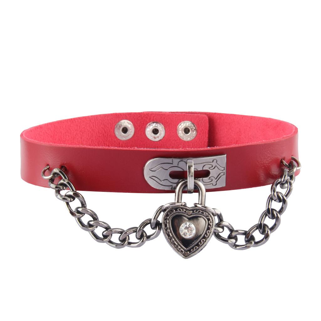 Vintage Fashion PU Choker Necklace Love Heart Alloy Pendant Collar