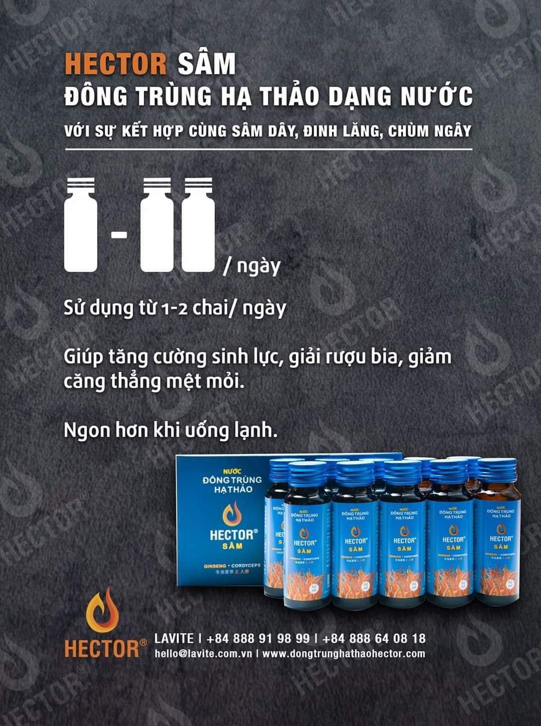 1 Chai Nước Đông Trùng Hạ Thảo Hector Sâm, Uống Trực Tiếp, Tăng Sức Đề Kháng, Tăng Cường Sinh Lý Nam Nữ, Tăng Tiết Sữa Cho Mẹ, Bảo Vệ Chức Năng Gan Thận, Giảm Say Tàu Xe, Nam, Nữ, Người Lớn Tuổi Đều Dùng Được