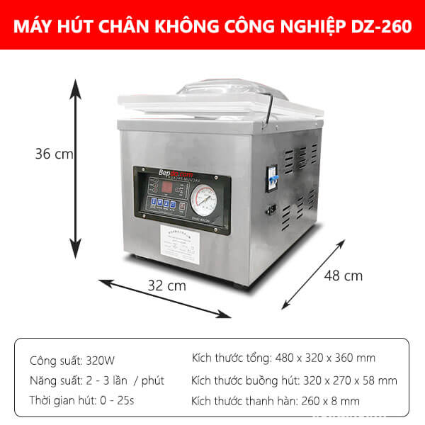 Máy Hút Chân Không DZ-260 – Dạng Bàn, Hút Mạnh, Ép Kín Túi Thực Phẩm - hàng chính hãng