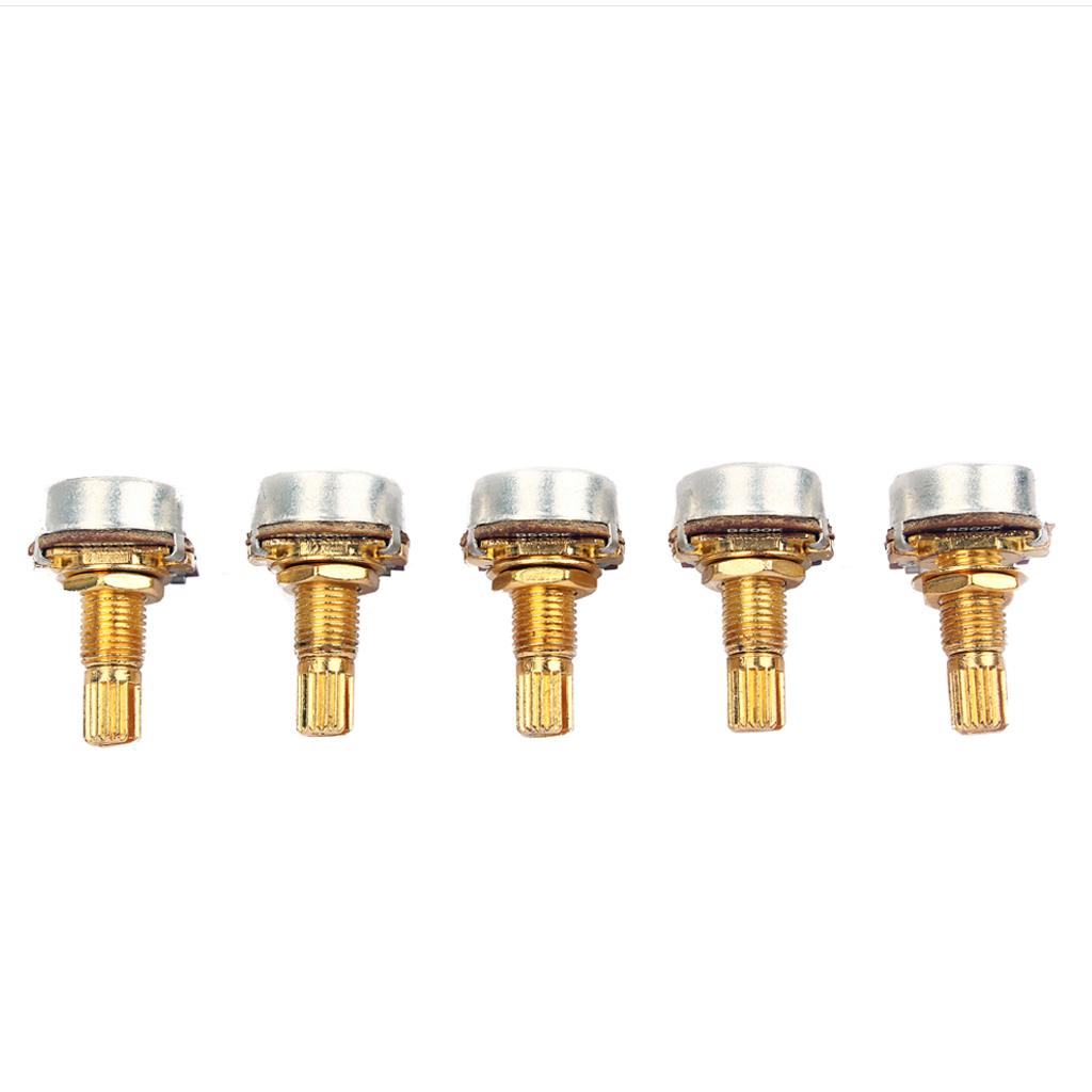 5pcs Gold 500K-ohm Volume Potentiometer A500K Guitar Pots Full Size
