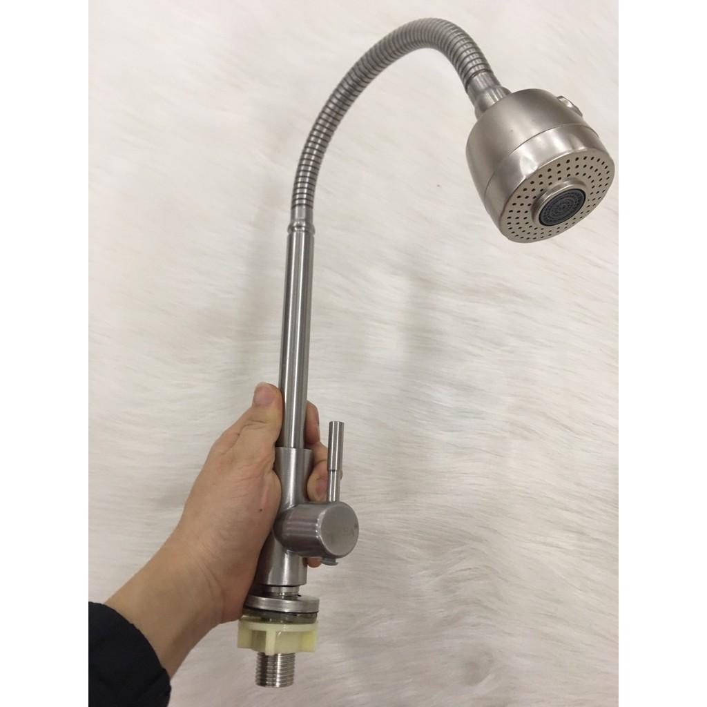 Vòi Rửa Bát Lạnh, Vòi Rửa Bát Cắm Chậu Cần Mềm inox 304