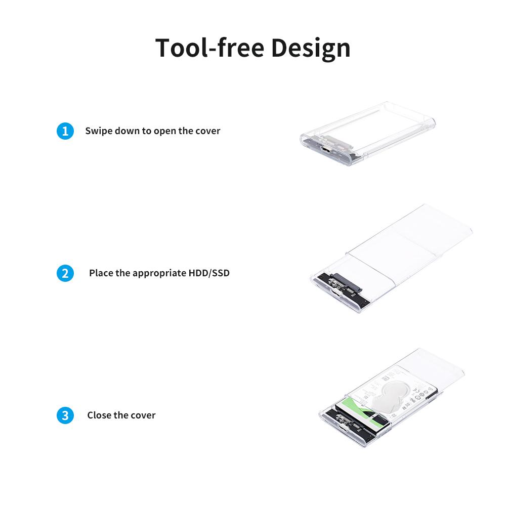 Hộp đựng ổ cứng trong suốt USB3.0 cho ổ cứng truyền tốc độ cao 2,5 '' 7-9,5mm SATA
