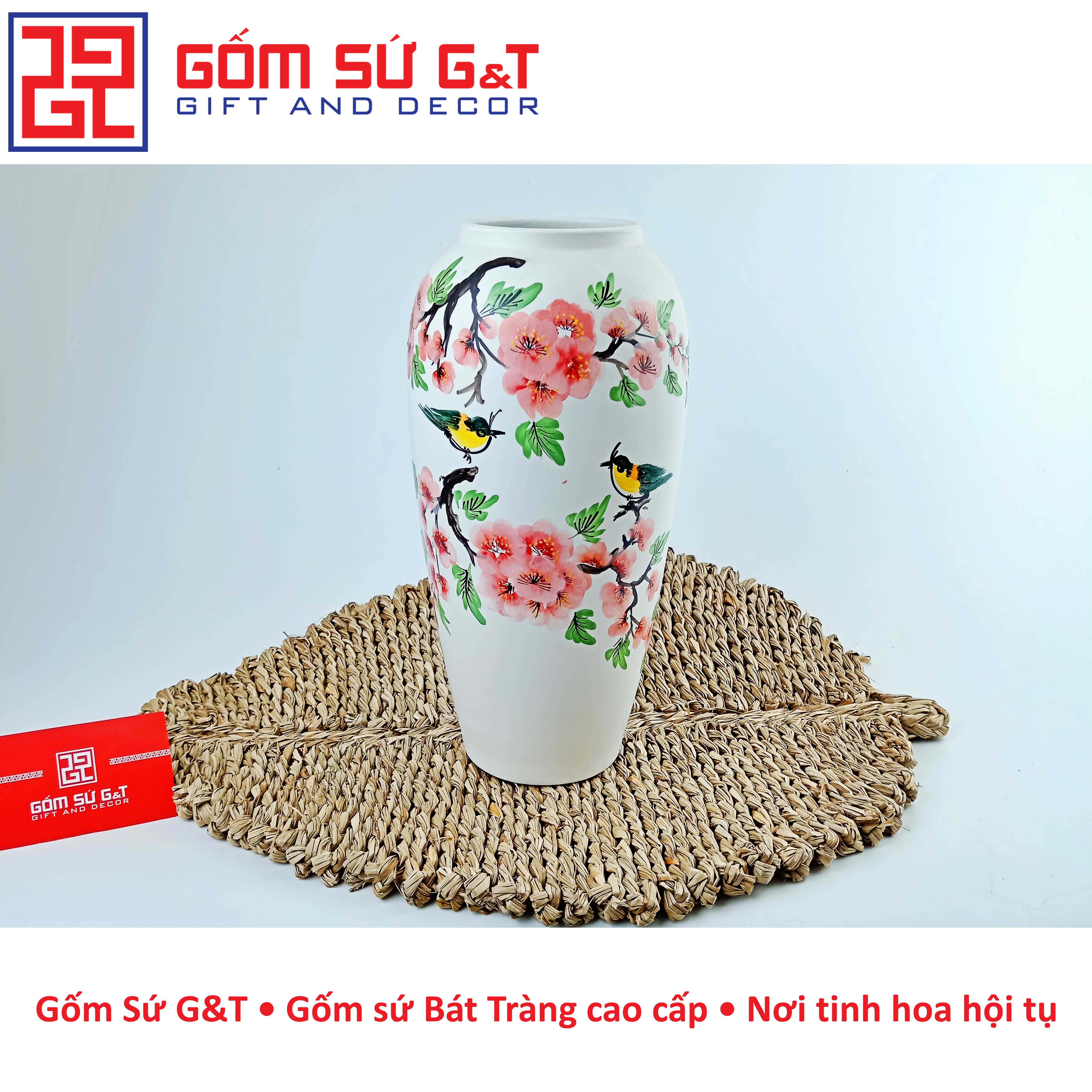 Lọ hoa dáng bom vẽ chim đào Gốm Sứ G&T