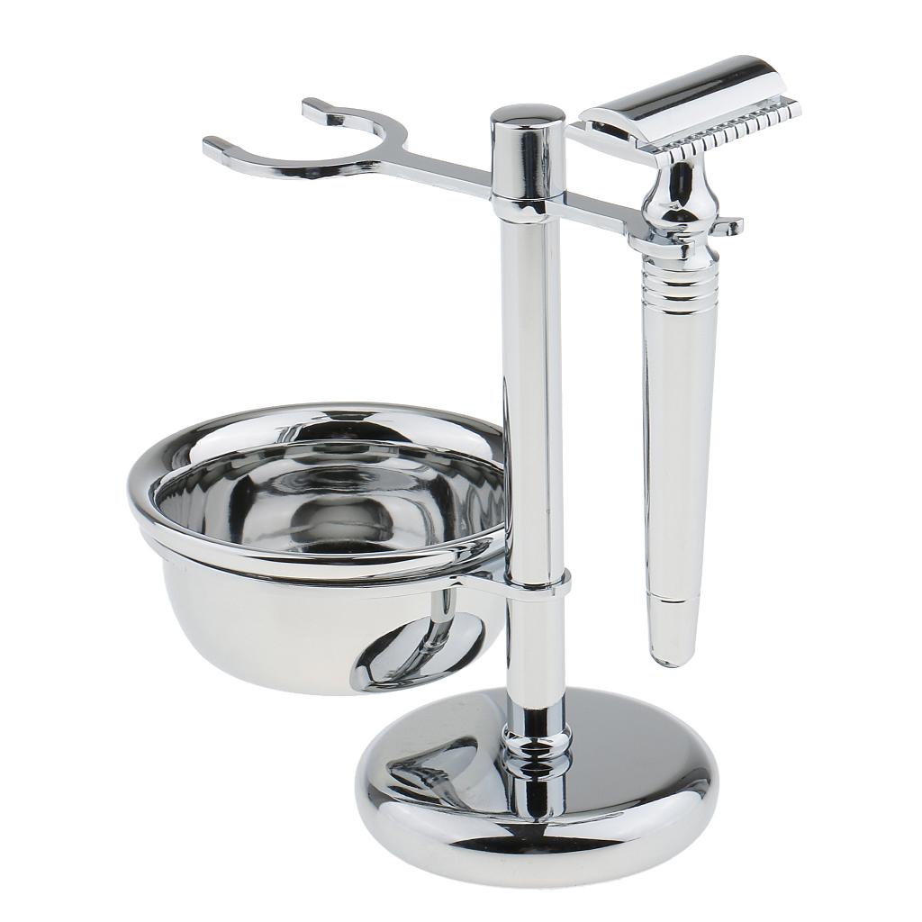 Men Daily Use Gift Removable Classic Shaving Shaver Tool Set Razors+Brush+Stand Weighted Base+Bowl