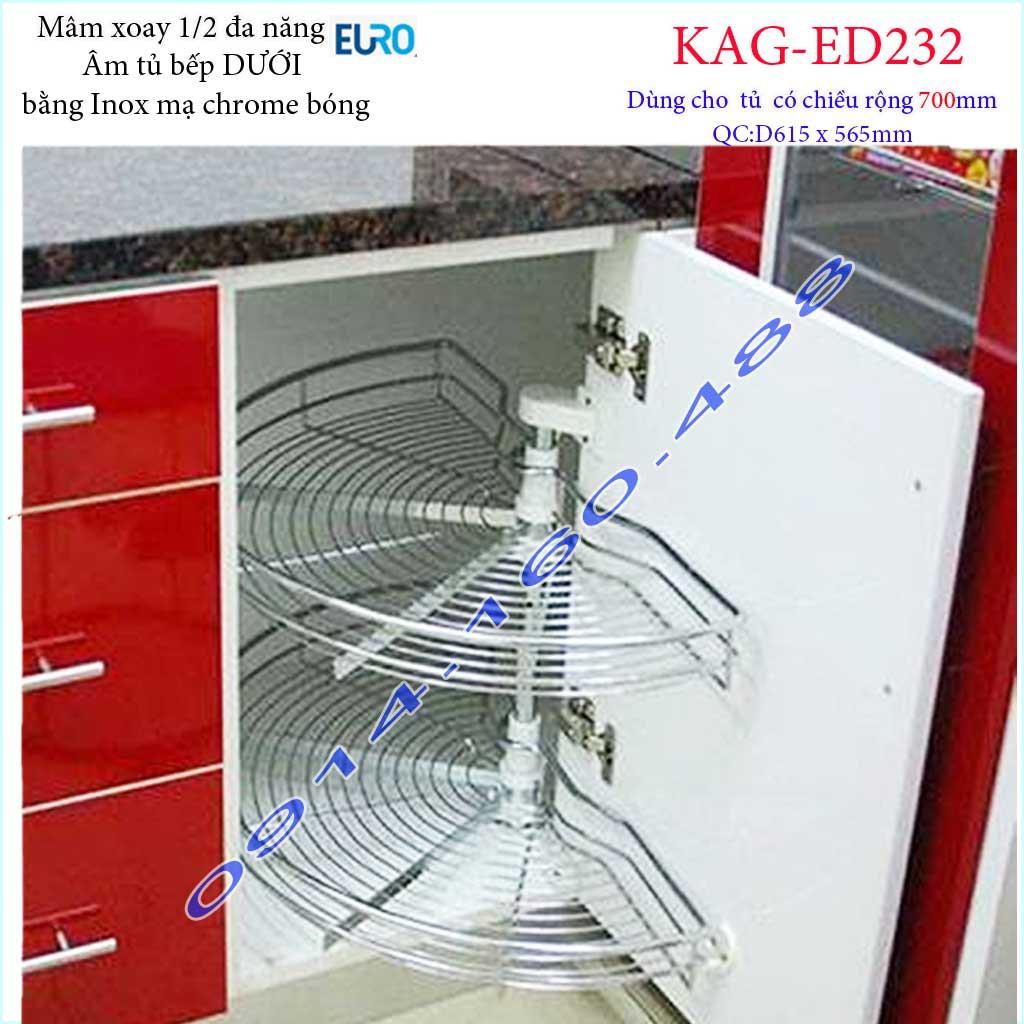 Kệ xoay bán nguyệt Euro KAG-ED232, mâm xoay inox, kệ góc xoay inox tủ bếp dưới