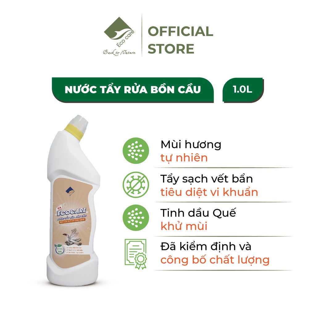 Nước tẩy rửa bồn cầu Hữu cơ diệt khuẩn Ecocare  với tinh chất Quế 1000 ml