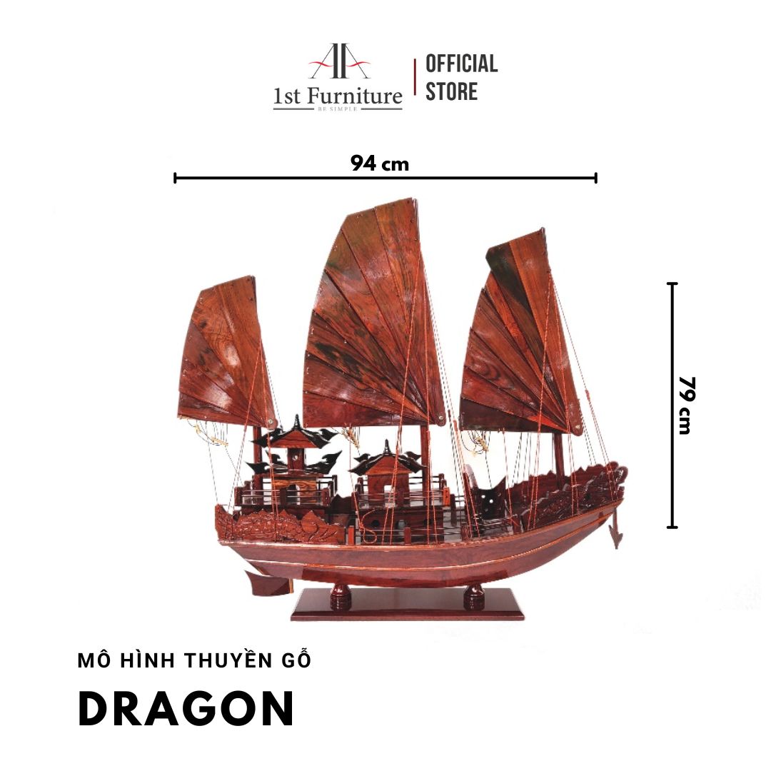 Mô hình Thuyền Cổ DRAGON cao cấp, mô hình thuyền gỗ tự nhiên sang trọng lắp ráp sẵn 1st FURNITURE