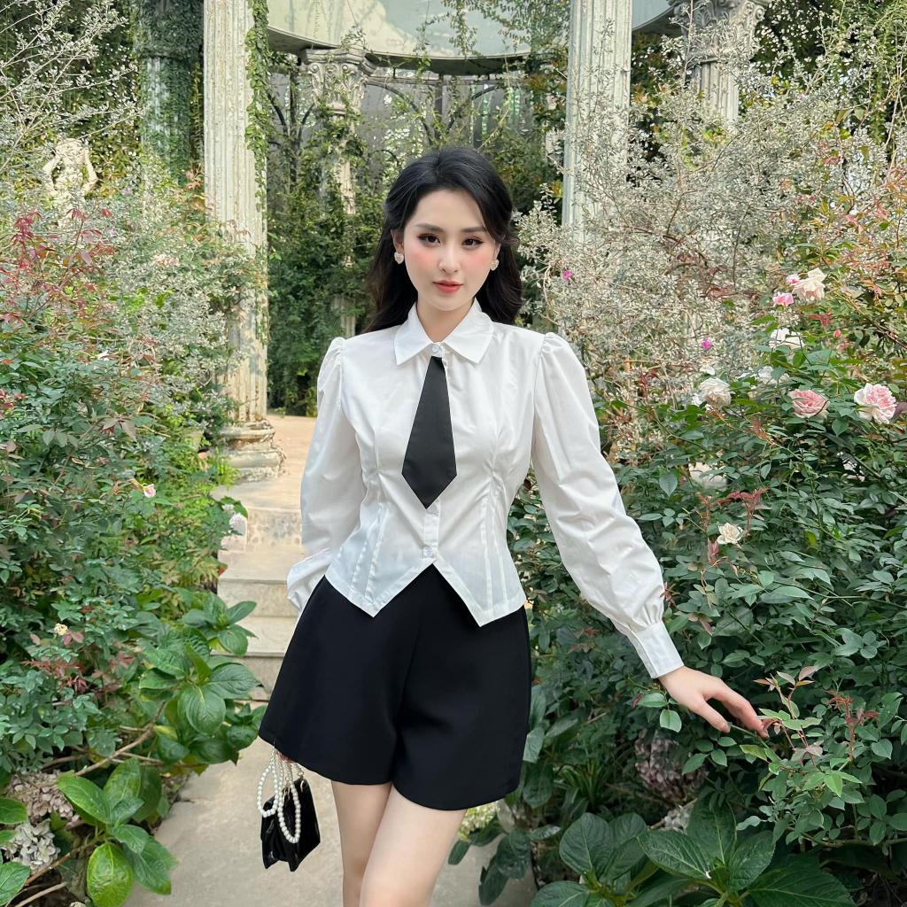 Áo sơ mi trắng cà vạt cách điệu phong Hàn Quốc