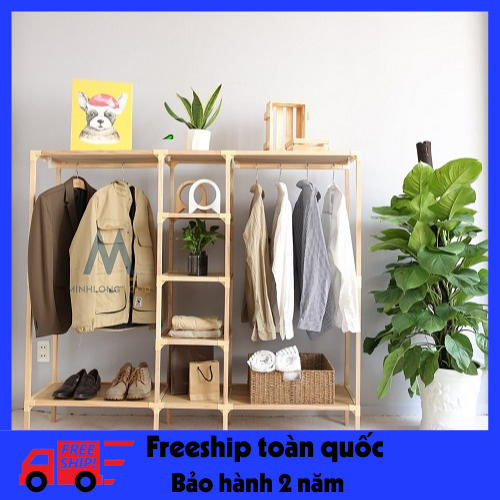 Tủ Treo Quần Áo Minhlongwood M17 - Kệ Gỗ Giá Treo Quần Áo Thông Minh - Nội Thất Phòng Ngủ - Màu Sắc Tự Nhiên