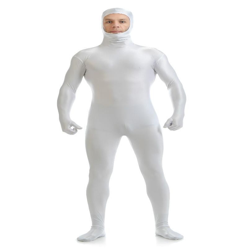 Open Face Zentai Spandex Unisex Catsuit Skin Tight Costume White XXL