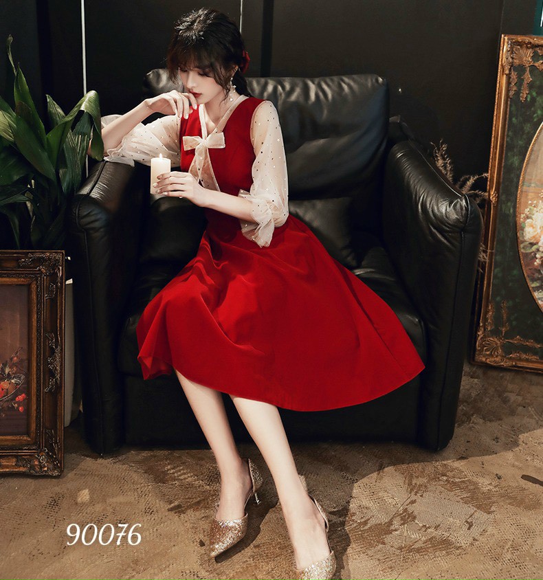 Đầm váy nữ dự tiệc đám cưới trẻ trung dịp noel lễ tết sắc đỏ rực rỡ