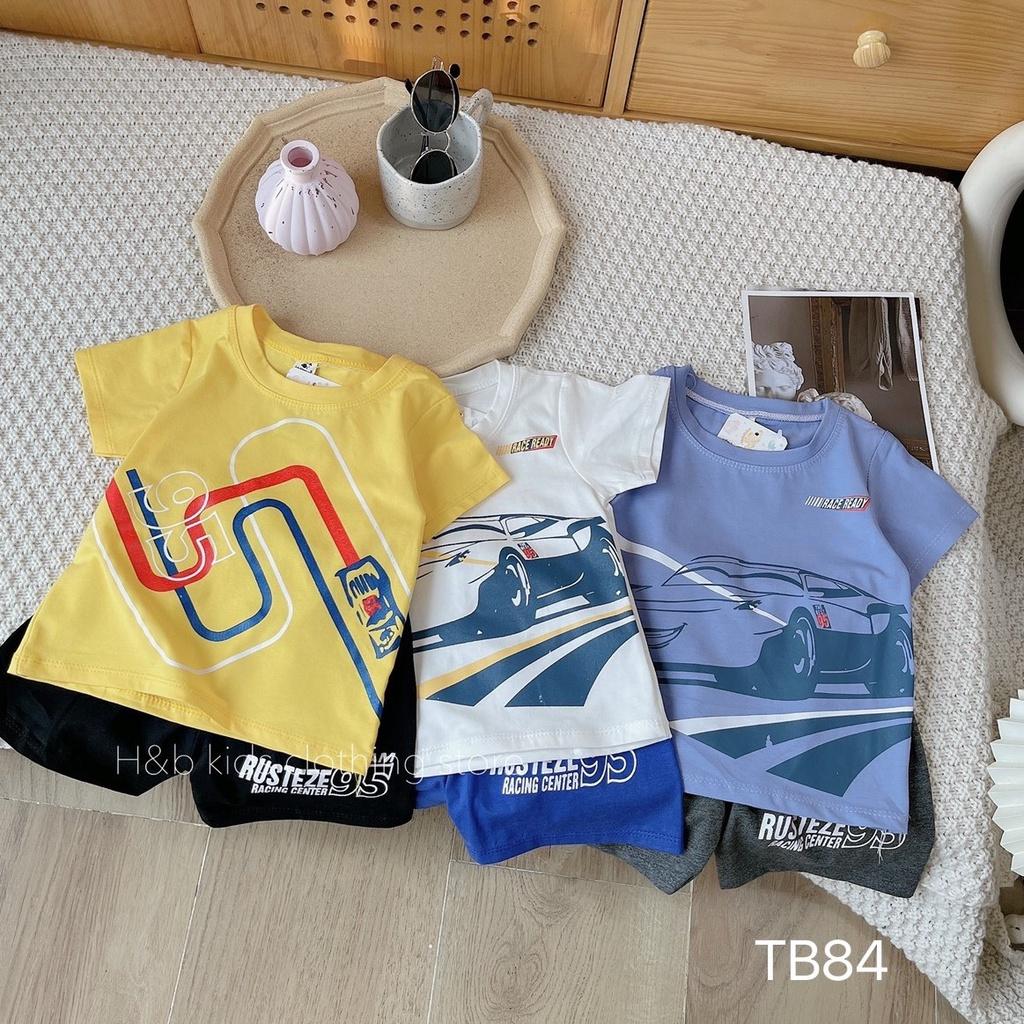 Bộ quần áo bé trai cộc tay vải cotton mềm mịn, thoáng mát, in hình ô tô đua siêu ngầu size từ 8 - 32 kg