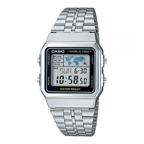 Đồng hồ điện tử nam/nữ Casio chính hãng A500, dây kim loại.