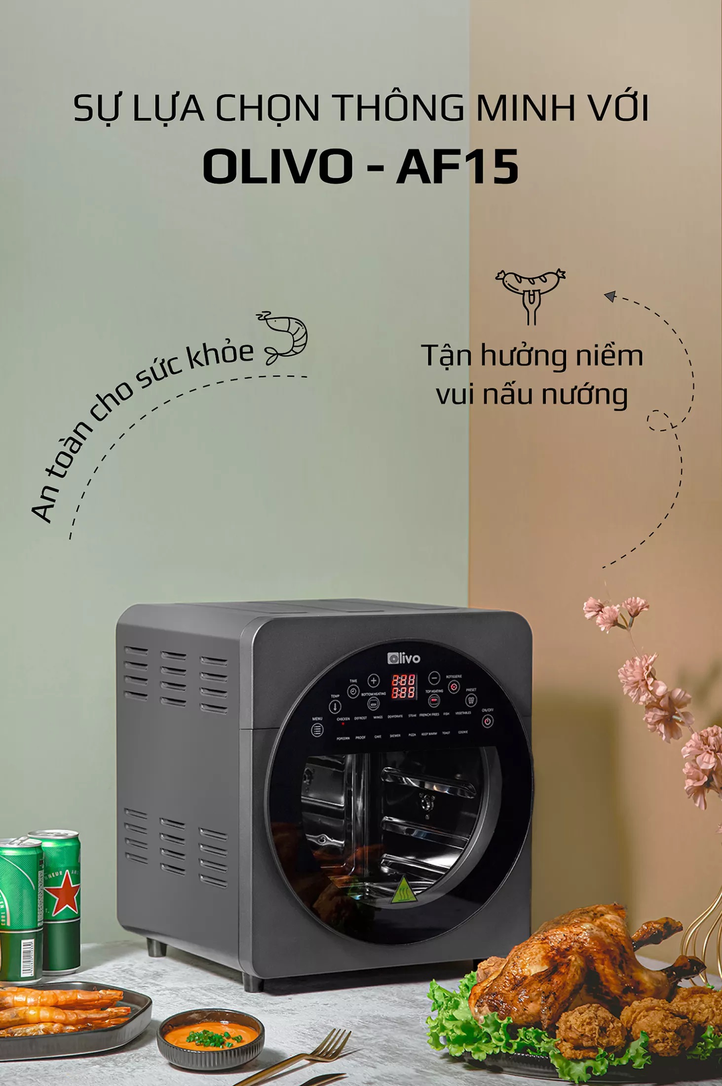 (HÀNG CHÍNH HÃNG) Nồi chiên không dầu Olivo AF15 - Thương hiệu Mỹ - 15 lít - 2.000W - BH 24 tháng