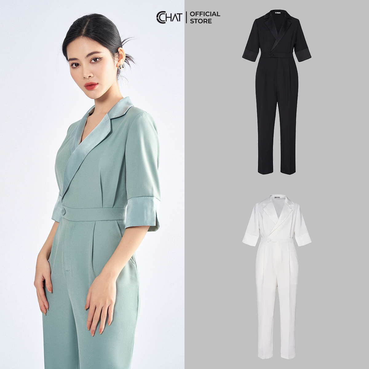 Jumpsuit Nữ  Kiểu Áo Cổ 2 Ve Phối Tay Chất Tuytsi Mềm Mịn 62JNS8003BT