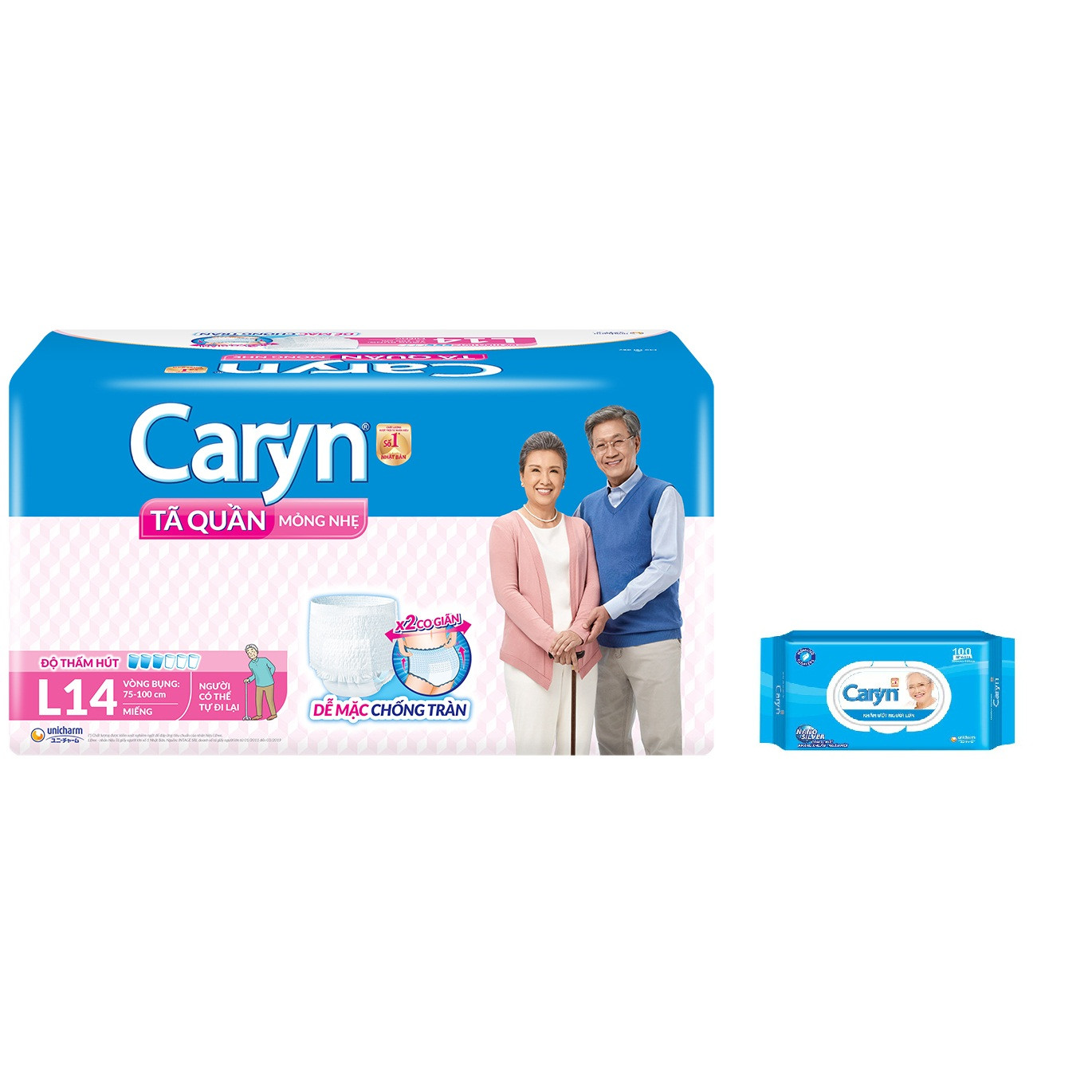 CARYN TẢ QUẦN L14 (TẶNG 1 HỘP KHĂN GIẤY ƯỚT CARYN 100 MIẾNG)