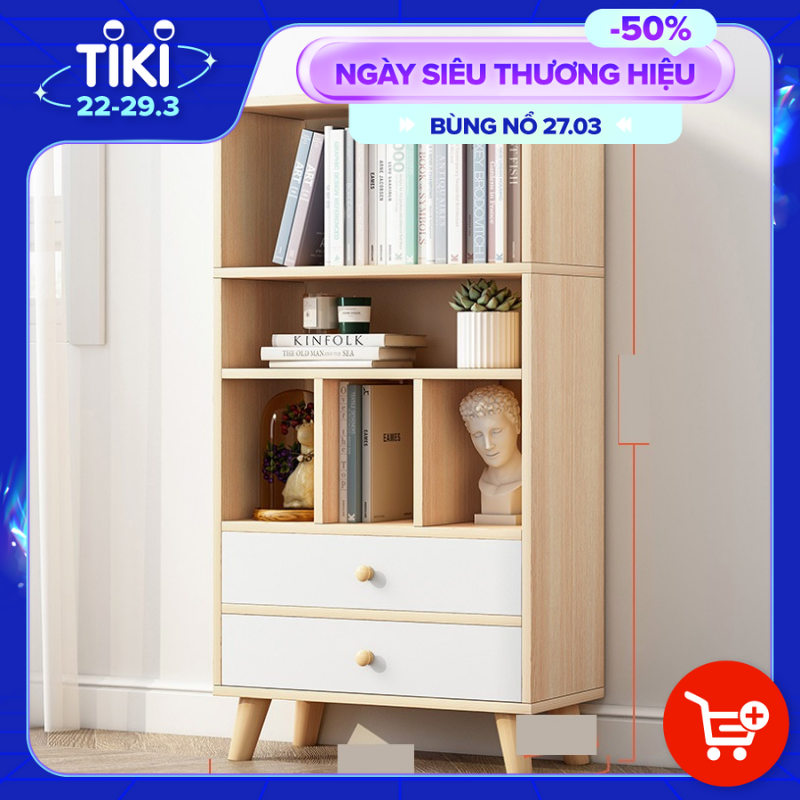 Kệ Sách Đa Tầng Để Sàn Cao Cấp FIVO Mã FB61 Chất Liệu Gỗ MDF Phủ Melamine Chống Thấm Bề Mặt Cực Tốt Thiết Kế Hộc Tủ Tiện Lợi Thẩm Mỹ (Màu Vân Gỗ)