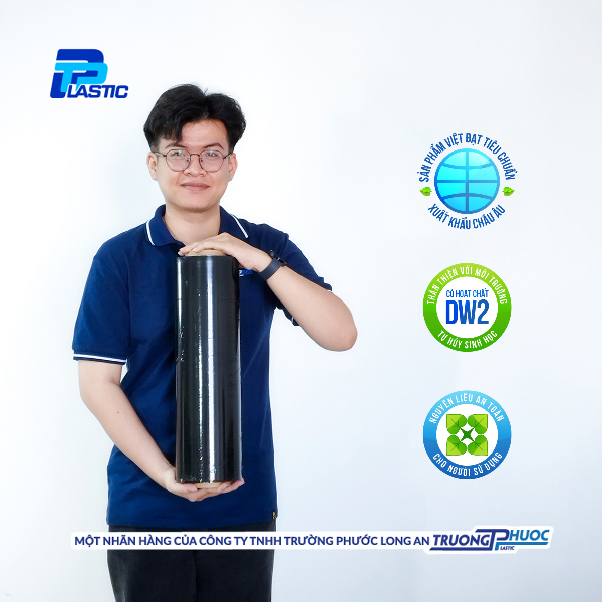 Màng PE Quấn Hàng Pallet (Dày 20mic) TP Plastic, PE Stretch Film, Màng Nhựa Bọc Hàng, Màng Co, Màng Cuốn Hàng,Màng Chít, 3.96kg/cuộn, MÀU ĐEN