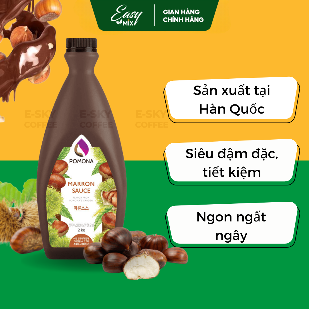 Sốt Hạt Dẻ Pomona Maroon Sauce Nguyên Liệu Pha Chế Cà Phê Trà Sữa Hàn Quốc Chai 2kg