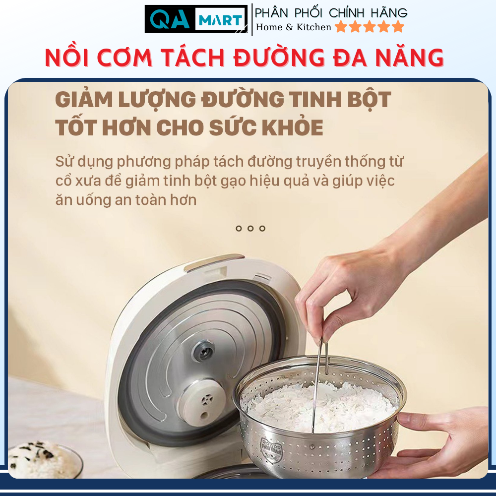 Nồi cơm tách đường đa năng Snapbee RC3000 Pro- 2 lòng nồi inox, đáy vân lục giác chống dính - Hàng chính hãng