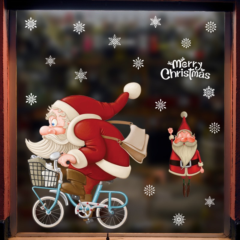Decal trang trí Noel - Ông già Noel đạp xe đạp