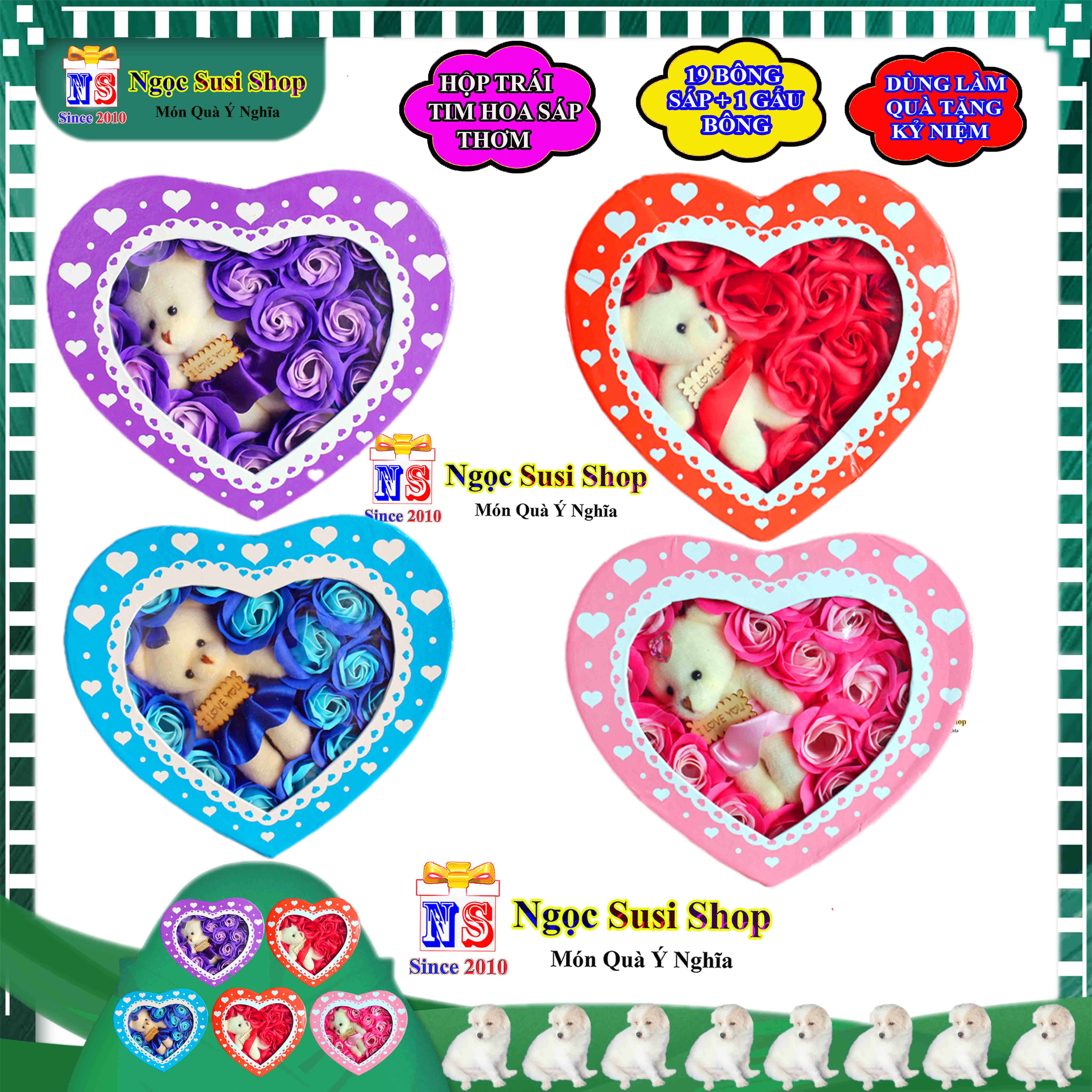 HỘP BÔNG HỒNG SÁP THƠM TRÁI TIM KÈM GẤU BÔNG SIÊU ĐẸP - HỘP QUÀ HOA SÁP THƠM