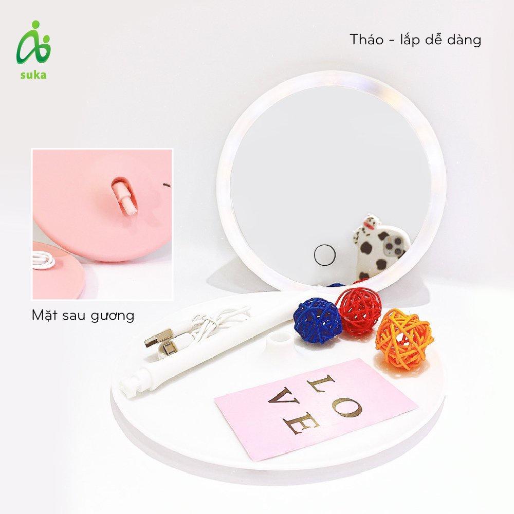 Gương để bàn-gương trang điểm đèn led hồng/trắng pastel SK