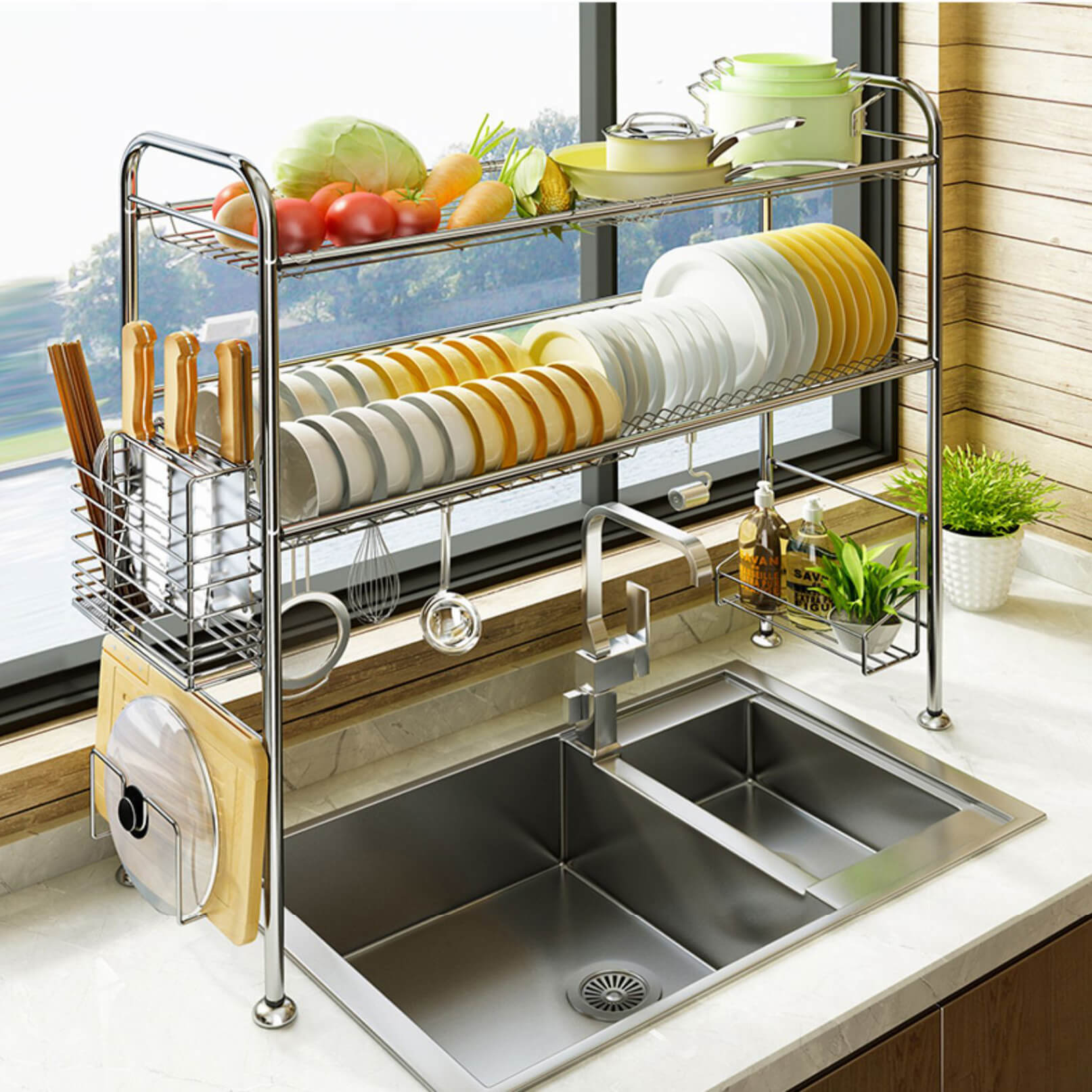 Kệ Inox Để Chén Đĩa Trên Bồn Rửa Chống Han Gỉ Róc Nước Sạch Sẽ Tiện Lợi VANDO