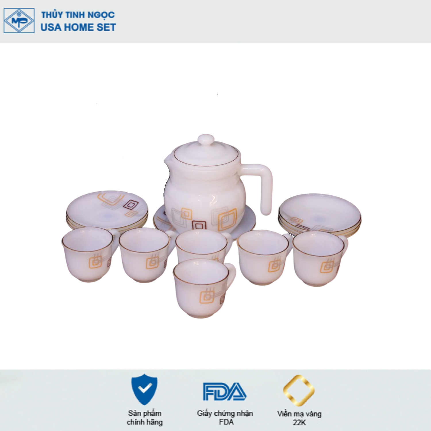 Bộ ấm trà Thủy tinh ngọc MP USA Homset P3066HLAS