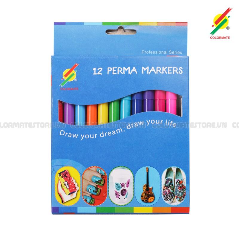 Bút lông màu Colormate Perma Markers bộ 12 màu - COLORMATE