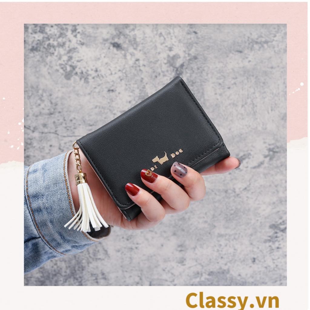 Ví ngắn cầm tay  Classy nữ Classy 10x8x1.5cm, có đính tua rua đựng tiền phong cách hàn quốc dễ thương T1159