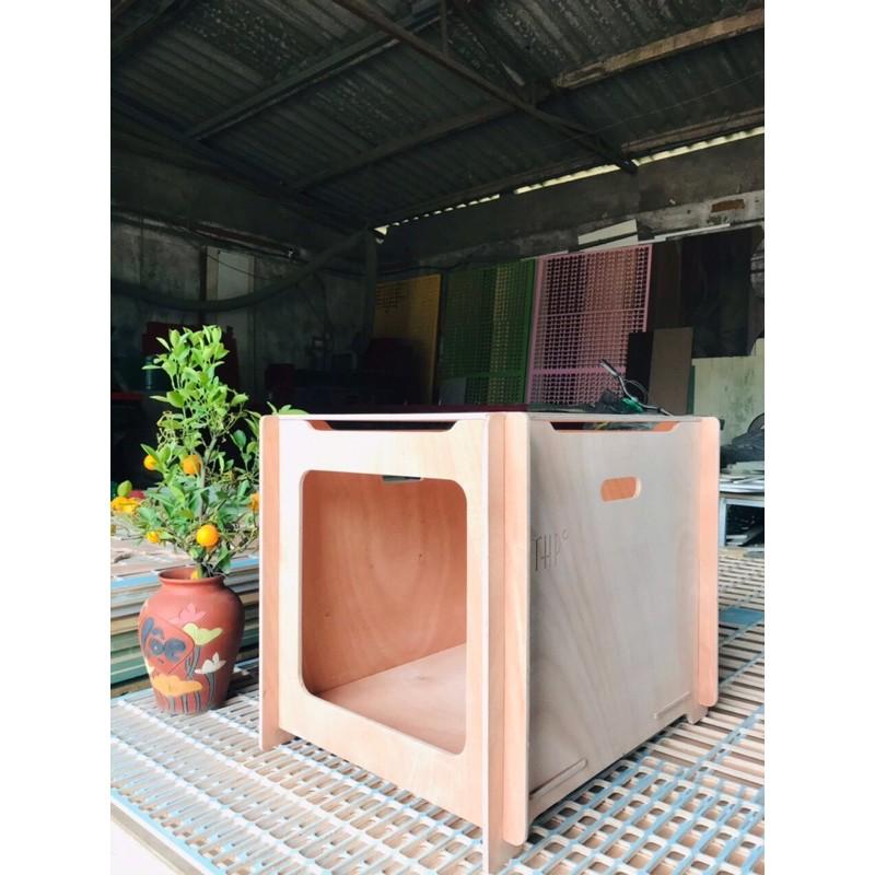 Nhà hộp vuông cho mèo, size L, gỗ Plywood thô chịu nước.
