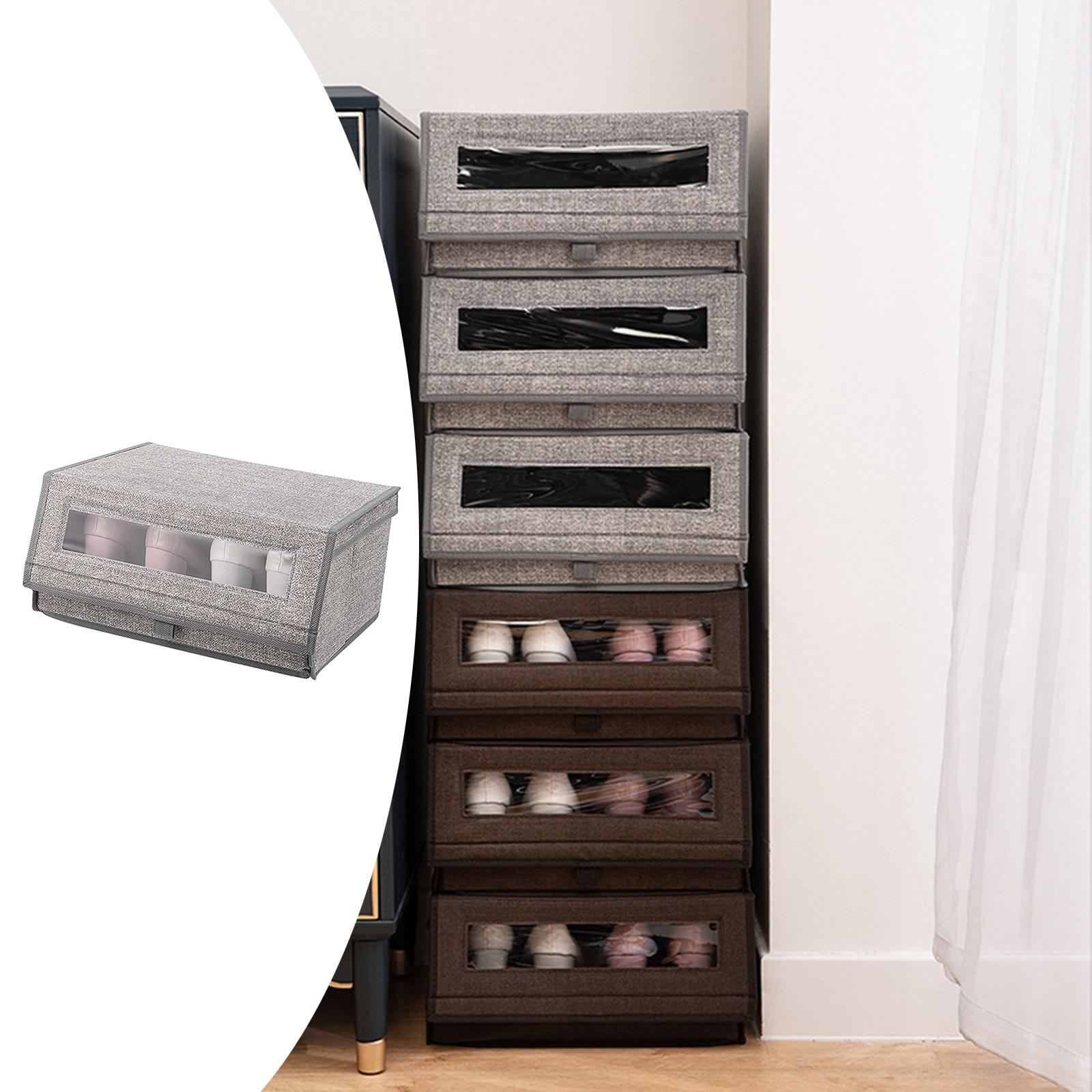 2x Shoe Storage Box Bins Closet Sundries Organizer with Window