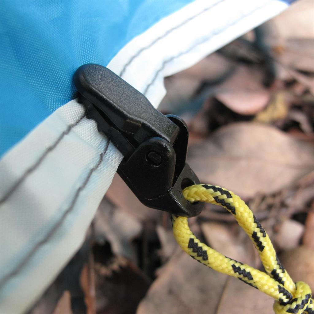 10 Pieces Camping Tent Awning Clamp Snap Hangers + 20m 1.8mm Tent Guy Line Rope