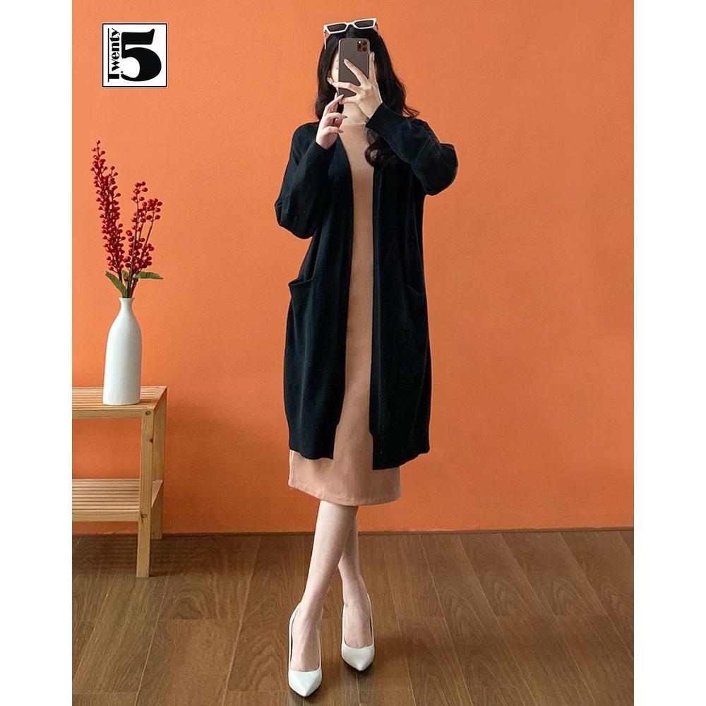 Áo len cardigan nữ dáng dài túi ốp, không cúc Twentyfive 4002