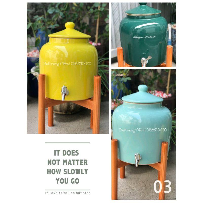 Bình Sứ Đựng Nước Bát Tràng 8 Lít Và 10 Lít - Xanh Ngọc Trơn, 8 Lít