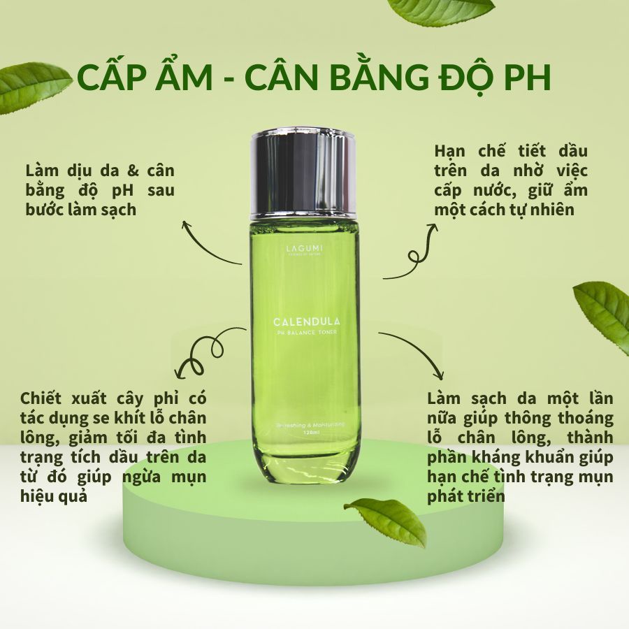 Nước hoa hồng cân bằng pH làm mềm và dịu da Lagumi Calendula 120ml