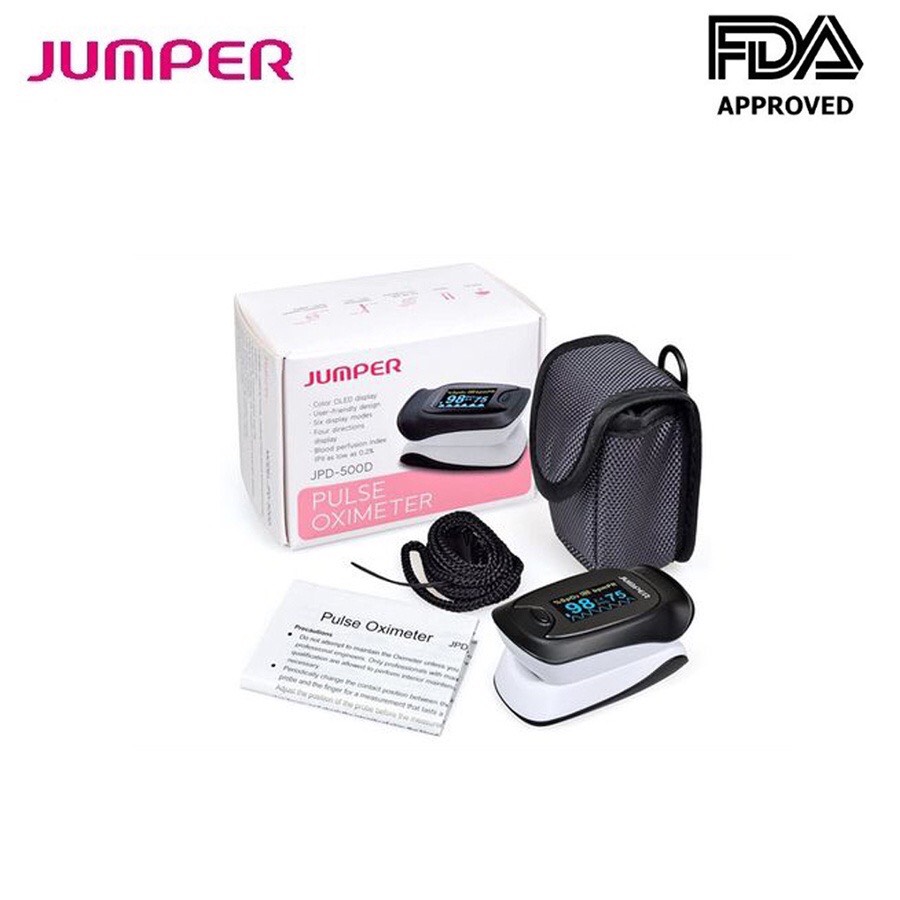 Máy đo nồng độ oxy máu SPO2 và nhịp tim, chỉ số PI Jumper JPD-500D (Chứng nhận FDA hoa kỳ)