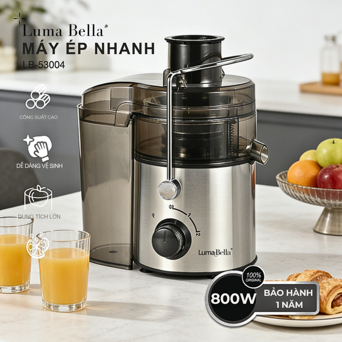 Máy ép trái cây nhanh LUMABELLA LB-53004 đa năng công suất cao 800W - dễ dàng vệ sinh tháo lắp, ép trái cây tốc độ cao - HÀNG CHÍNH HÃNG
