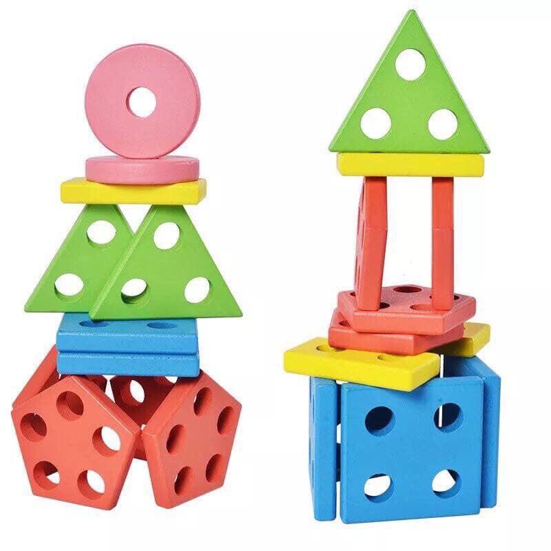 Bộ Đồ Chơi Thả Hình Khối Trên Thanh Bằng Gỗ Cho Bé Theo PP Montessori